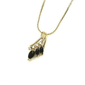Gold-Tone Necklace With Black and Clear Gemstone Pendant Elegant Design